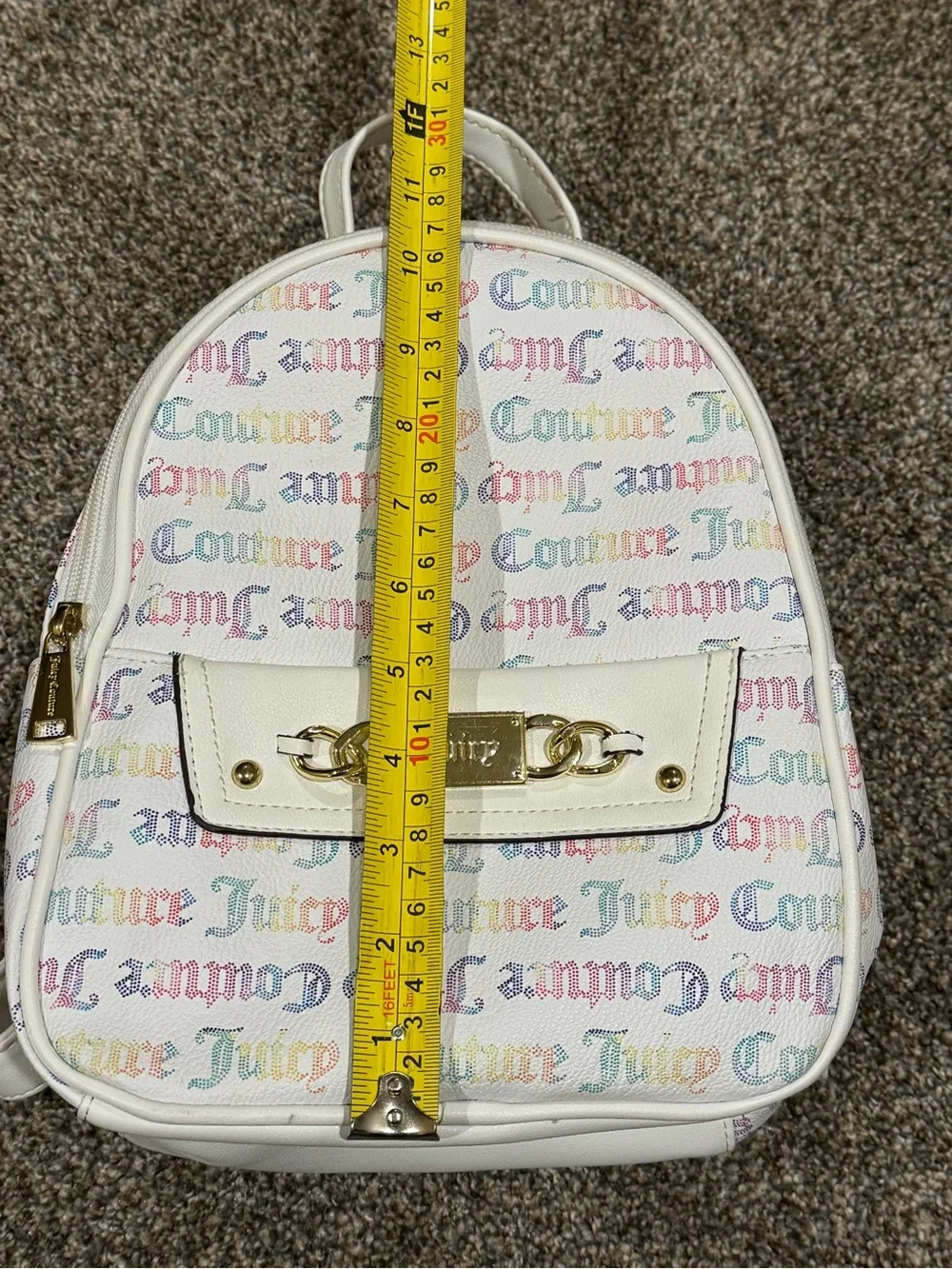 Juicy Couture White Multicolor Monogram Logo Backpack